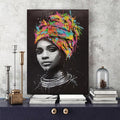 Abstract African Girl With Letters Wall Art Canvas Modern Pop Wall Graffiti Art Paintings Black Woman Cuadros Picture Home Decor