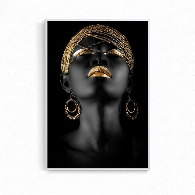 Black and Gold Girls Poster Women Wall Painting Looking to Explore African Art Pictures Home Decoration Canvas Prints