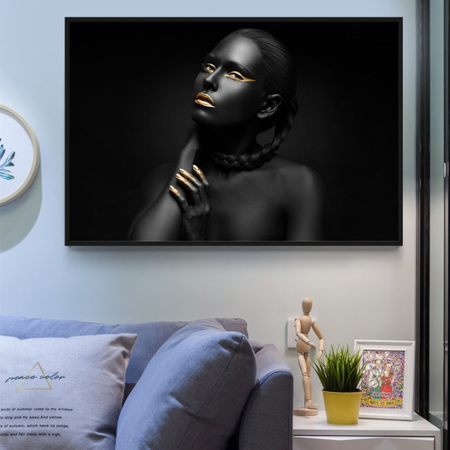 Modern Photo Pictures Sexy Girl Lips Eyes Black Model Canvas Painting Wall Art For Living Room HD Home Decor Posters And Prints