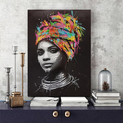 Abstract African Girl With Letters Wall Art Canvas Modern Pop Wall Graffiti Art Paintings Black Woman Cuadros Picture Home Decor
