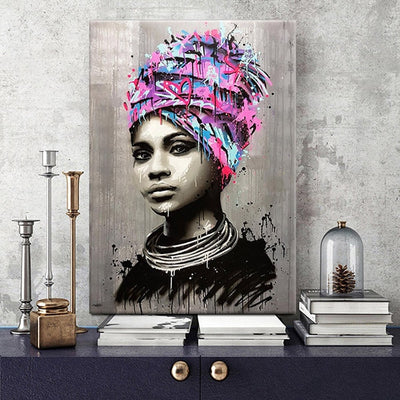 Abstract African Girl With Letters Wall Art Canvas Modern Pop Wall Graffiti Art Paintings Black Woman Cuadros Picture Home Decor
