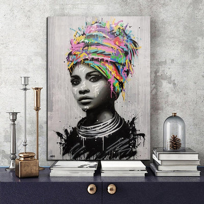 Abstract African Girl With Letters Wall Art Canvas Modern Pop Wall Graffiti Art Paintings Black Woman Cuadros Picture Home Decor