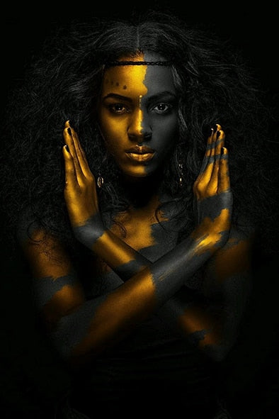 Black and Gold African Nude Woman Indian Oil Painting on Canvas Posters and Prints Scandinavian Wall Art Picture for Living Room