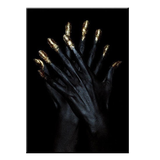 Modern Photo Pictures Black Sexy Girl Lips Gold Canvas Painting Wall Art For Living Room Home Decor Posters and Prints