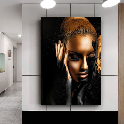 Black Gold Nude African Art Woman Oil Painting on Canvas Cuadros Posters and Prints Scandinavian Wall Picture for Living Room