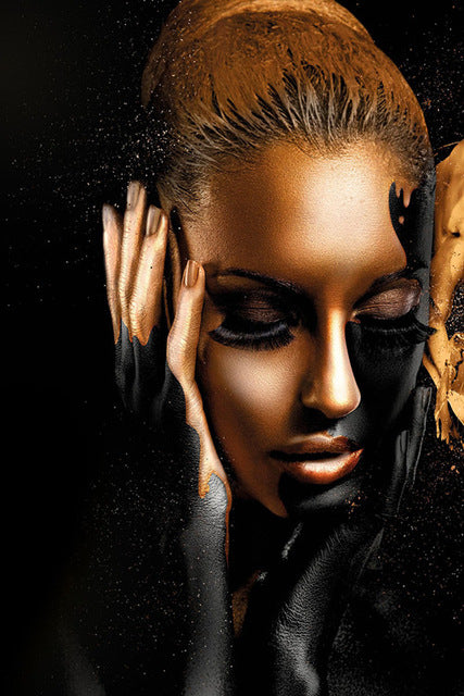 Black Gold Nude African Art Woman Oil Painting on Canvas Cuadros Posters and Prints Scandinavian Wall Picture for Living Room