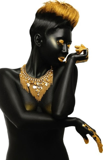 Black and Golded African Nude Woman Oil Painting on Canvas Posters and Prints Wall Art Pictures for Living Room Decor No frame